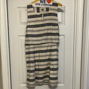 LOFT Cream and Blue Halter Sheath Midi Dress